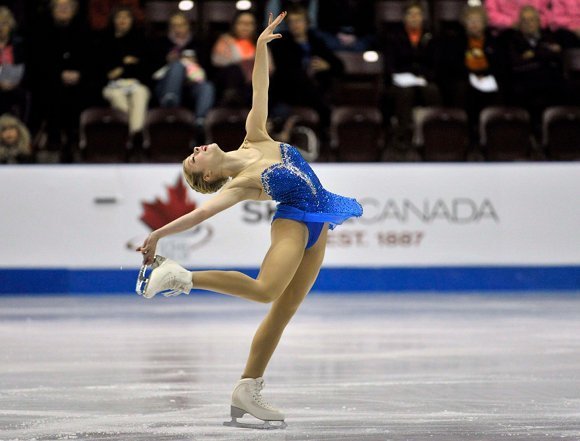 Gold of the U.S. competes in the ladies free program during the Skate Canada International figure skating competition in Windsor